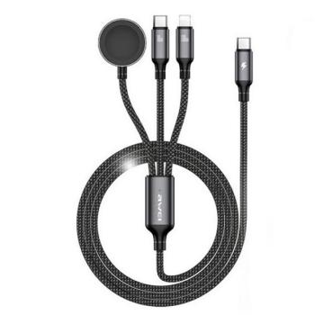 AWEI töltőkábel 3in1 (Type-C - lightning/Type-C, Apple Watch töltő, 100W, wireless, gyorstöltő, 120cm) FEKETE kép