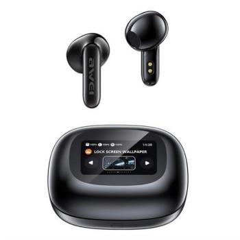 AWEI TP97 bluetooth fülhallgató SZTEREO (v5.4, TWS, mikrofon, zajszűrő, érintőkijelző + töltőtok) FEKETE kép
