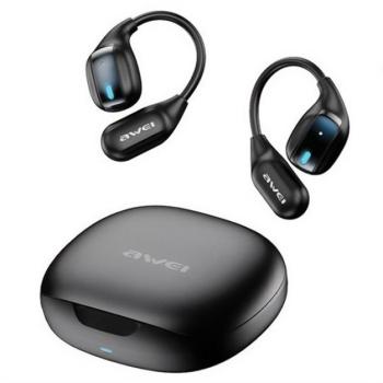 AWEI TZ12 bluetooth fülhallgató SZTEREO (v5.4, TWS, fülre akasztható, mikrofon + töltőtok) FEKETE kép