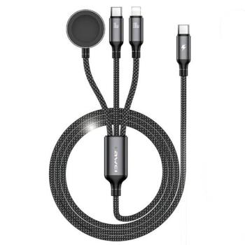 AWEI W23 Type-C/Lightning/Apple Watch töltőkábel 100W/10W/2.5W - fekete kép