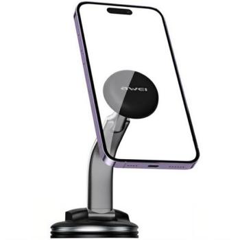 AWEI X45 autós tartó (öntapadó, műszerfalra, állítható, mágneses, alumínium) FEKETE Vodafone Smart III (VF975N), ZTE Grand S, ZTE Blade Super, Samsung Galaxy Trend II Duos (GT-S7572), HTC On kép