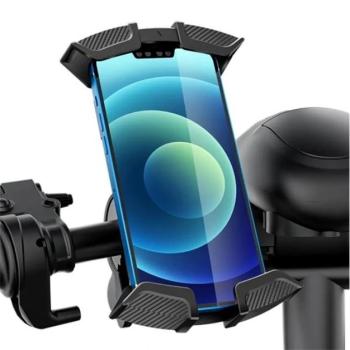 AWEI X47 kerékpáros telefontartó (kormányra rögzíthető, 360°-ban forgatható, karbon minta, 4.7 - 6.7&quot; méret) FEKETE ZTE Blade V40 Design, Asus Zenfone 10, Motorola Edge 40 5G (XT2303), kép