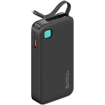AWEI XY vésztöltő USB+Type-C aljzat (10000mAh, 20W, PD gyorstöltő, LED kijelző + fix lightning kábel) FEKETE kép