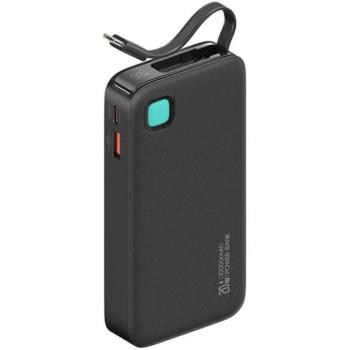 AWEI XY vésztöltő USB+Type-C aljzat (10000mAh, 20W, PD gyorstöltő, LED kijelző + fix Type-C kábel) FEKETE kép