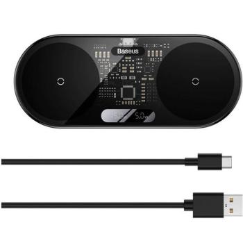 Baseus 2in1 vezeték nélküli töltő, digitális LED kijelzővel, Qi, USB-C-USB-A kábellel, 20W kép
