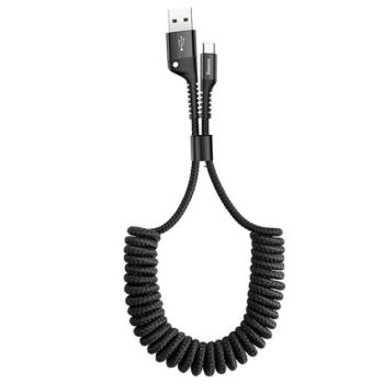 BASEUS adatkábel és töltő (USB - Type-C, 2A, spirálkábel, 100cm) FEKETE Asus Zenfone 3 5.5 (ZE552KL), Honor 8, Sony Xperia X Compact (F5321), Sony Xperia XZ (F8331), LG V20 (H990), Huawei Nova, kép