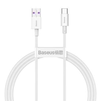 BASEUS adatkábel és töltő (USB - Type-C, 66W, törésgátló, gyorstöltés támogatás, 100cm) FEHÉR Asus Zenfone 3 5.5 (ZE552KL), Honor 8, Sony Xperia X Compact (F5321), Sony Xperia XZ (F8331), kép