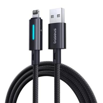 BASEUS adatkábel (USB - lightning, 2.4A, PD gyorstöltő, 100cm, cipőfűző, törésgátló, LED kijelző) FEKETE Apple iPod touch 5, iPhone 5S, IPAD mini 2 kép
