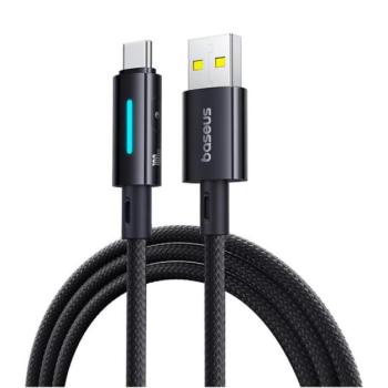 BASEUS adatkábel (USB - Type-C, 2.4A, 100W, PD gyorstöltő, 100cm, cipőfűző, törésgátló, LED kijelző) FEKETE kép