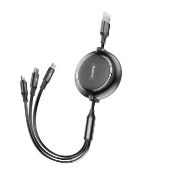 Baseus Arany Hurok 3in1 USB kábel - micro USB / Lightning / USB - C 3.5A 35cm - 120cm fekete (CAMLT - JH01) kép