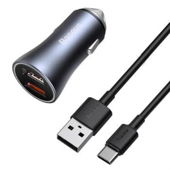 Baseus Arany Kontaktorok Pro gyors autós töltő 2 USB 40 W Quick Charge SCP FCP AFC + USB - Type-c USB-kábel szürke (TZCCJD-A0G) kép