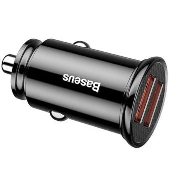 BASEUS autós töltő 2 USB aljzat (4.5V / 5000mA, 30W, PD gyorstöltés támogatás, QC 3.0) FEKETE CAT S60, Apple iPhone 7 4.7, Apple iPhone 7 Plus 5.5, Evolveo Strongphone Q5, Vodafone Smart turbo kép