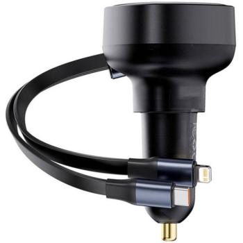 BASEUS autós töltő Enjoyment Pro 60W Type-C + visszahúzható kábel 2 az 1-ben (Type-C + Lightning 8-pin) kép