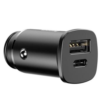 BASEUS autós töltő USB aljzat / Type-C aljzat (30W, PD gyorstöltés támogatás) FEKETE CAT S60, Apple iPhone 7 4.7, Apple iPhone 7 Plus 5.5, Evolveo Strongphone Q5, Vodafone Smart turbo 7 (VFD500 kép