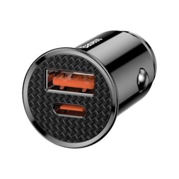 BASEUS autós töltő USB aljzat / Type-C aljzat (5V / 4500 mA, 30W, PD gyorstöltés támogatás) FEKETE CAT S60, Apple iPhone 7 4.7, Apple iPhone 7 Plus 5.5, Evolveo Strongphone Q5, Blackberry DTEK5 kép