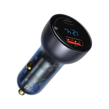 Baseus autós töltő USB / Type-c USB 65 W 5 A SCP Quick Charge 4.0+ Power Delivery 3.0 LCD kijelző szürke (CCKX-C0G) kép