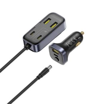 BASEUS BACKSEATPAL L1 autós töltő 3 USB+3 Type-C aljzat (110W, gyorstöltő, GaN, 150cm) FEKETE kép