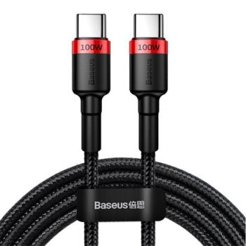 BASEUS CAFULE adatkábel és töltő (Type-C - Type-C, 100W, PD gyorstöltés támogatás, 200cm, cipőfűző minta) PIROS Asus Zenfone 3 5.5 (ZE552KL), Honor 8, Sony Xperia X Compact (F5321), Sony Xp kép