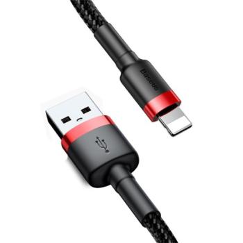 BASEUS CAFULE adatkábel és töltő (USB - lightning 8pin, 2.4A, gyorstöltés, 100cm, cipőfűző minta) FEKETE / PIROS Apple iPhone 7 4.7, Apple iPhone 7 Plus 5.5, Apple IPAD mini 4, Apple IPAD Pro kép