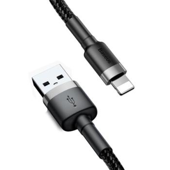 BASEUS CAFULE adatkábel és töltő (USB - lightning 8pin, 2A, gyorstöltés támogatás, 300cm, cipőfűző minta) FEKETE Apple iPhone 7 4.7, Apple iPhone 7 Plus 5.5, Apple IPAD mini 4, Apple IPAD P kép