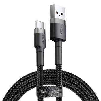 BASEUS CAFULE adatkábel és töltő (USB - Type-C, 2A, PD gyorstöltés támogatás, 300cm, cipőfűző minta) FEKETE / SZÜRKE Asus Zenfone 3 5.5 (ZE552KL), Honor 8, Sony Xperia X Compact (F5321), S kép