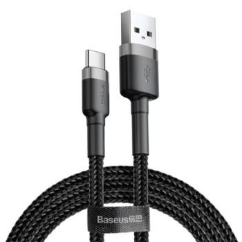BASEUS CAFULE adatkábel és töltő (USB - Type-C, 3A, PD gyorstöltés támogatás, 100cm, cipőfűző minta) SZÜRKE / FEKETE Asus Zenfone 3 5.5 (ZE552KL), Honor 8, Sony Xperia X Compact (F5321), S kép
