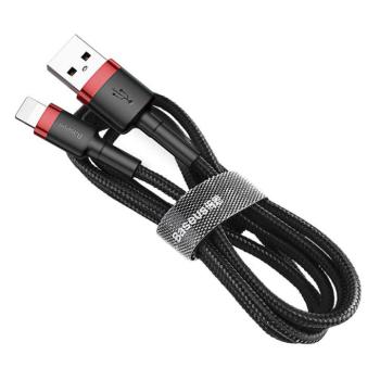 Baseus Cafule Kábel tartós nylon fonott USB / Lightning QC3.0 2.4a 0,5M fekete-piros (CALKLF-A19) kép