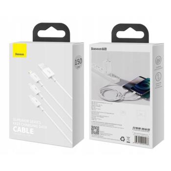 Baseus CAMLTYS-02 USB-A - Type-C/Lightning/micro USB kábel 3.5A 1.5m - fehér kép