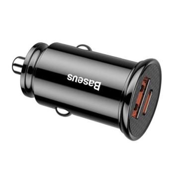 Baseus Circular autós szivargyújtó gyorstöltő, USB-C + USB, 30W, fekete kép