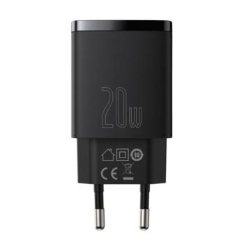 Baseus Compact gyorstöltő adapter 20W USB-C + USB-A, fekete kép