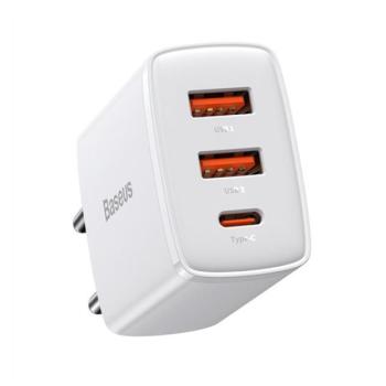 Baseus Compact gyorstöltő adapter 30W USB-C + 2XUSB-A, fehér kép