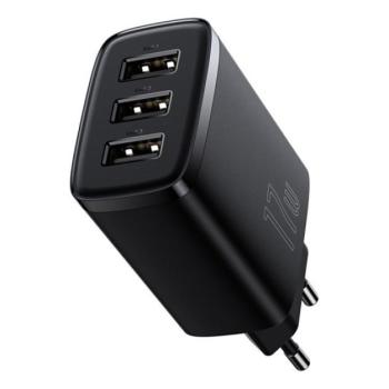 BASEUS COMPACT hálózati töltő 3 USB aljzat (5V / 2400 mA, 17W, gyorstöltés támogatás) FEKETE CAT S60, Apple iPhone 7 Plus 5.5, Apple iPhone 7 4.7, Evolveo Strongphone Q5, Blackberry DTEK50 , V kép