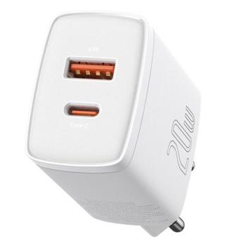 BASEUS COMPACT hálózati töltő USB / Type-C aljzat (5V / 3000 mA, 20W, QC 3.0, PD gyorstöltés támogatás) FEHÉR Apple iPhone 7 4.7, Apple iPhone 7 Plus 5.5, Asus Zenfone 3 5.5 (ZE552KL), Honor kép