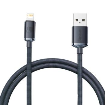 BASEUS CRYSTAL SHINE adatkábel és töltő (USB - lightning 8pin, 2.4A, PD gyorstöltés tám., 120cm, cipőfűző minta) FEKETE Apple iPhone 7 4.7, Apple iPhone 7 Plus 5.5, Apple IPAD mini 4, Apple kép