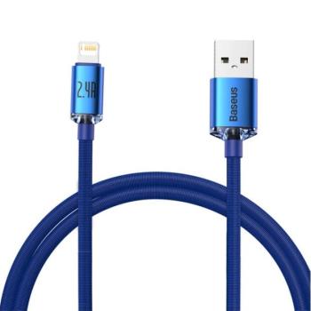 BASEUS CRYSTAL SHINE adatkábel és töltő (USB - lightning 8pin, 2.4A, PD gyorstöltés tám., 120cm, cipőfűző minta) KÉK Apple iPhone 7 4.7, Apple iPhone 7 Plus 5.5, Apple IPAD mini 4, Apple IP kép