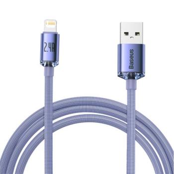 BASEUS CRYSTAL SHINE adatkábel és töltő (USB - lightning 8pin, 2.4A, PD gyorstöltés tám., 200cm, cipőfűző minta) LILA Apple iPhone 7 4.7, Apple iPhone 7 Plus 5.5, Apple IPAD mini 4, Apple IP kép