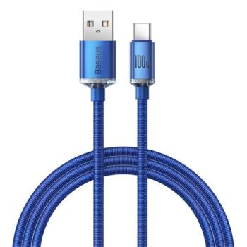 BASEUS CRYSTAL SHINE adatkábel (USB - Type-C, 100W, PD gyorstöltő, 120cm, cipőfűző) SÖTÉTKÉK kép