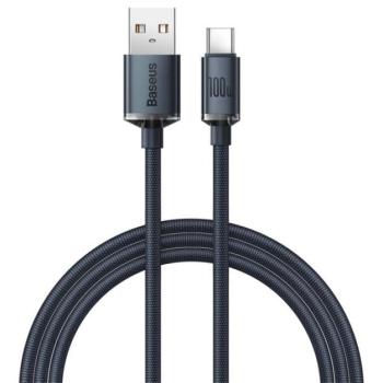 BASEUS CRYSTAL SHINE adatkábel (USB - Type-C, 100W, PD gyorstöltő, 200cm, cipőfűző) FEKETE kép