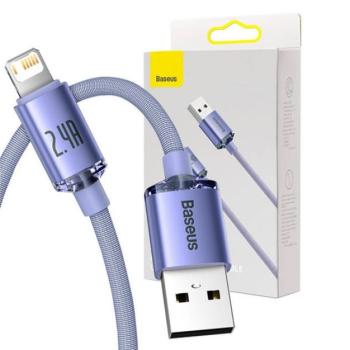Baseus Crystal Shine USB - Lightning kábel, 2,4A, 1.2m, lila kép