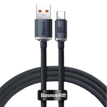 Baseus Crystal Shine USB / USB-C töltő- és adatkábel, 100W, 1,2m, Fekete kép