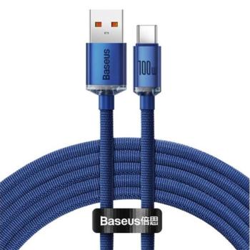 Baseus Crystal Shine USB / USB-C töltő- és adatkábel, 100W, 2m, kék kép