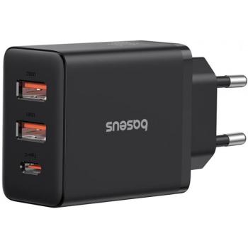 Baseus Cube USB-C-2xUSB-A hálózati gyorstöltő adapter, 3A, 30W, fekete kép