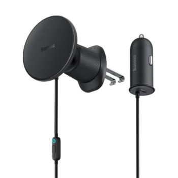 BASEUS CW01 autós tartó (szellőzőre, 15W, wireless, MagSafe + autós töltő Type-C aljzat) FEKETE kép