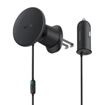BASEUS CW01 autós tartó (szellőzőre, 15W, wireless, MagSafe + autós töltő USB aljzat) FEKETE kép