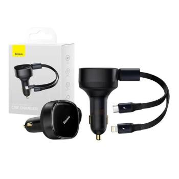 Baseus Enjoyment autós töltő USB-C + Lightning kábellel, 3A, 30W, fekete kép