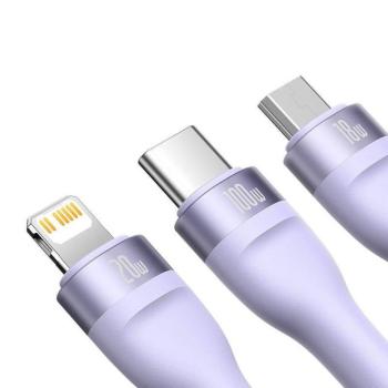 Baseus Flash Series 2, 3 az 1-ben USB kábel, USB-C / Micro USB / Lightning, 100W, 1.2m (lila) kép