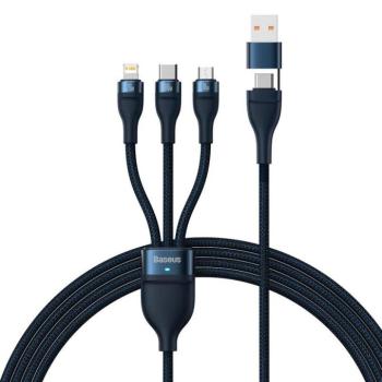 Baseus Flash Series II USB Type C / USB Type A cable - USB Type C / Lightning / micro USB 100 W 1.2 m blue (CASS030103) kép