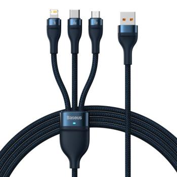 Baseus Flash sorozat Ⅱ 3in1 kábel gyors töltéssel USB-A USB-C / Micro-USB / Lightning 66W 480Mb/s 1.2m kék kép