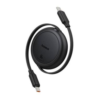 BASEUS FREE2PULL MINI adatkábel (Type-C - Type-C, 60W, PD gyorstöltő, 100cm, csévélhető) FEKETE kép
