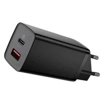 BASEUS GaN2 hálózati töltő USB aljzat / Type-C aljzat (5V / 3000mA, 65W, QC 3.0, PD gyorstöltés támogatás) FEKETE CAT S60, Apple iPhone 7 4.7, Apple iPhone 7 Plus 5.5, Evolveo Strongphone Q5, kép